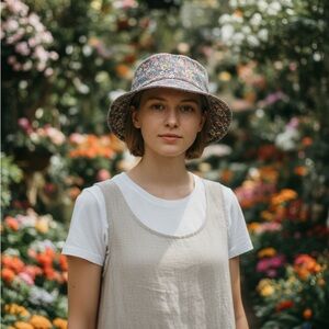 Boutique Lavender Purple Multi Dainty Floral Print Reversible Bucket Hat OSFM